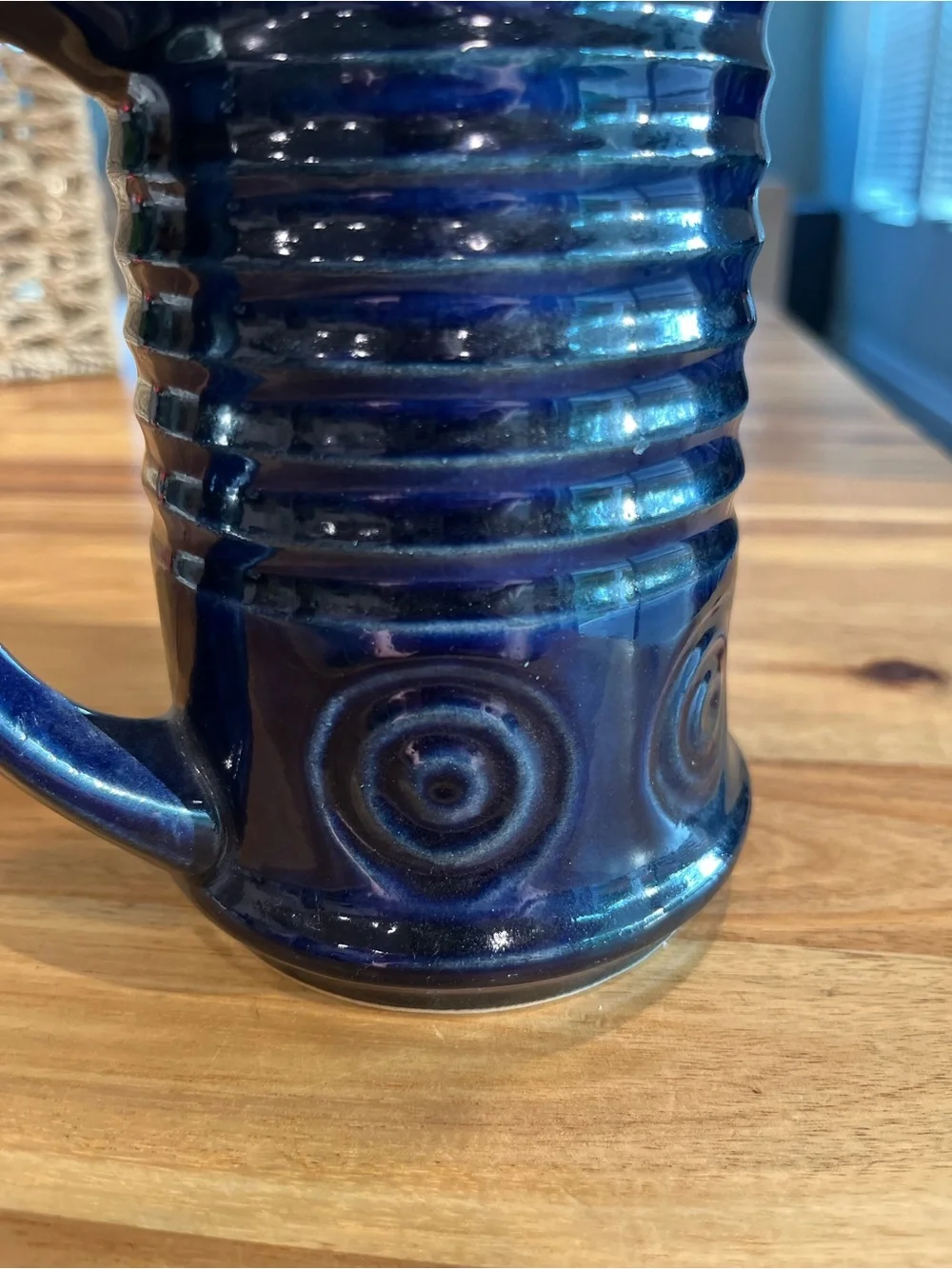 Blue Ceramic Beer Stein with Pewter Lid